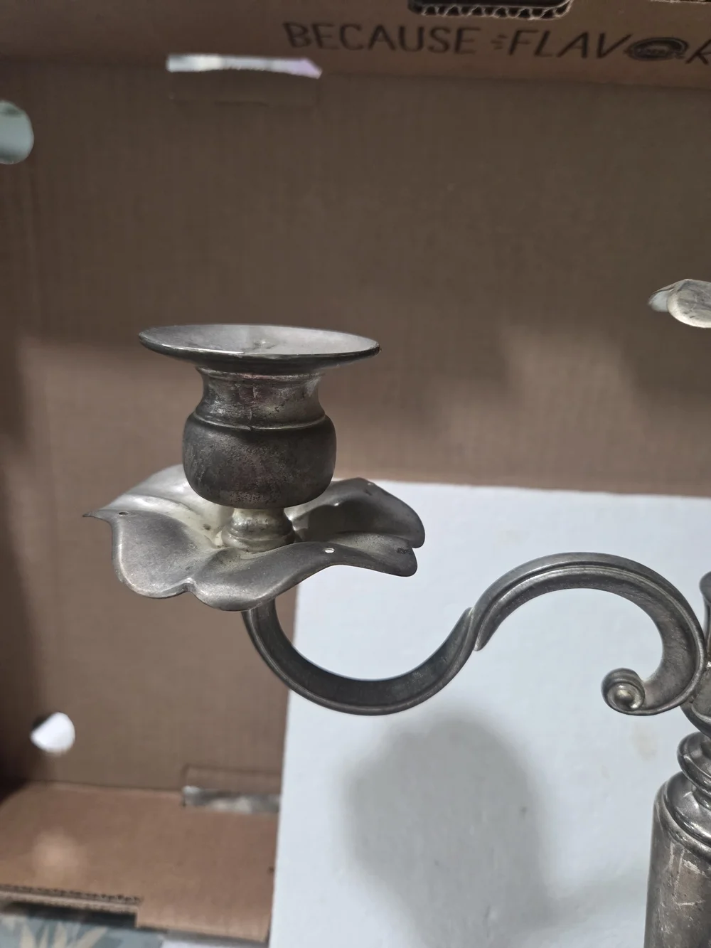 Three-Arm Metal Candelabra in Aged Silver Finish